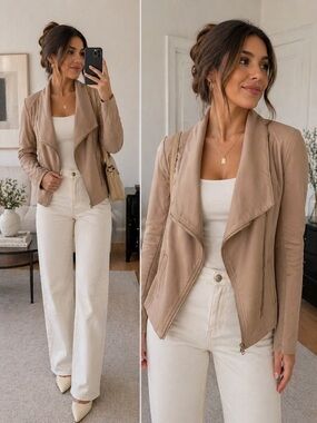 BB Dakota Taupe Faux Leather Open-Front Jacket